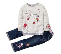 Ensemble pull à manches longues et jeans pour petites filles Zhuannian - Gris - 5 ans