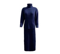 Ensemble Pull Ample tricoté pour Femmes, Jupe Portefeuille, Taille Haute, Manches Longues, col Haut, Couleur Unie, Sexy, Loisirs, Automne et Hiver Jupe Plissée Noire (Navy-C, L)