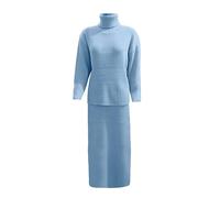 Ensemble Pull Ample tricoté pour Femmes, Jupe Portefeuille, Taille Haute, Manches Longues, col Haut, Couleur Unie, Sexy, Loisirs, Automne et Hiver Jupe Plissée Noire (Sky Blue-C, L)