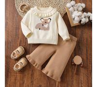 Ensemble pull et pantalon décontracté à motif de cerf pour bébé fille. Ensemble pull bébé fille. Ensemble tricoté bébé fille. Ensemble tricoté bébé. Tenue d'automne en deux pièces pour bébé fille. Ten