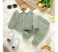 Ensemble pull pour bébé de style gentleman, Top à col claudine à manches longues assorti à un pantalon à pieds pour nouveau-né, minimaliste mais élégant, nouvelle option de tenue quotidienne pour mett
