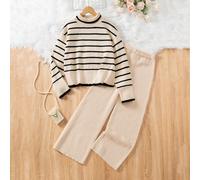 Ensemble pull tricoté épais à blocs de couleurs rayés et leggings, décontracté et pour l'automne/l'hiver pour adolescentes 14Y,13Y,16Y,15YRayéTricots