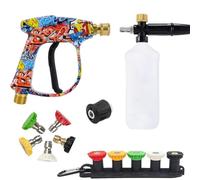 Ensemble pulvérisateur d'eau haute pression court, pistolet de nettoyeur haute pression Graffiti 3000 PSI avec 5 buses de pulvérisation, pot en mousse et connecteur 1/4", pour clôture de sol, nettoyag