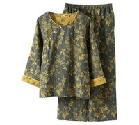 Ensemble pur avec manches 3/4 et col oblique pour des nuits confortables, vert, M