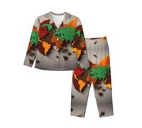 Ensemble pyjama 2 pièces à manches longues pour femme Motif carte du monde Made Of Spices, Noir , XXL