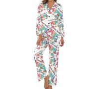 Ensemble Pyjama 2 pièces boutonné pour Femme, Haut à Manches Longues et Pantalon, Motif « J'adore être Une Mimi »