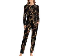 Ensemble Pyjama 2 pièces pour Femme, Motif Fille Africaine Assise sur Un Chameau, Chemise de Nuit Douce à Manches Longues, avec Poches