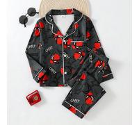 Ensemble pyjama 2 pièces pour garçons, style minimaliste mode décontracté, confortable et doux pour la peau, imprimé graffiti dessin animé multicolore, top en maille à manches longues ouvert devant et