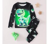 Ensemble pyjama 2 pièces pour jeunes garçons, coupe ajustée, motif dinosaure phosphorescent d'automne, Top à manches longues col rond et legging imprimé intégral, blanc mignon 6Y,7Y,4Y,5YAnimal,Cartoo