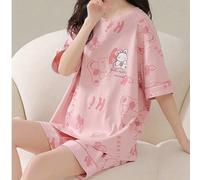Ensemble pyjama 2 pièces, Top à manches courtes col rond et short, imprimé lapin minimaliste casual. Cadeau pour la Fête des Mères, la Saint-Valentin, le Nouvel An L,M,S,XL,XS,XXL,XXSAnimal,Cartoon,Le