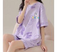 Ensemble pyjama 2 pièces, Top à manches courtes col rond et short, imprimé lapin minimaliste et décontracté. Convient pour le printemps/été, la fête des mères, la Saint-Valentin, cadeau du Nouvel An L