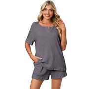 Ensemble Pyjama à Col en V, Vêtements de Détente à Manches Courtes, Coutures Fines pour Un Usage Quotidien à la Maison (S)