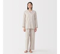 Ensemble pyjama à manches longues en gaze double pour femme Mocha brown stripe M