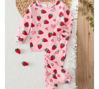 Ensemble pyjama ajusté pour bébé garçon, motif animal de dessin animé, tricot doux, col rond, top à manches courtes avec volants, pantalon long à taille élastique, ensemble serré, boîte mystère aléato