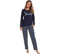 Ensemble Pyjama avec Chemise À Manches Longues pour Femme,Ensembles de Pyjama avec Motif Chat Imprimé Dessin animé,Pyjama Doux à col Rond pour Femme