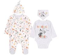 Ensemble Pyjama, Bonnet et Bavoir de Couleurs Grise et Blanche Bugs Bunny Disney Oeko-TEX 0-2 Mois