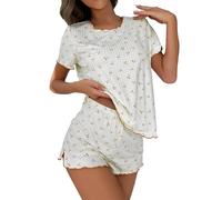 Ensemble Pyjama Court Imprimé Cerise avec Bord Champignon pour Femme