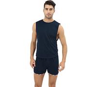 Ensemble pyjama court pour homme - Sans manches - Débardeur avec short - Pantalon court - Loungewear - Débardeurs - Pantalon de sport - Survêtement d'été - Short court, Marine, L