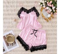 Ensemble pyjama de Top à fines bretelles avec nœud papillon en dentelle et short pour adolescentes. Cet ensemble pyjama de Top à fines bretelles avec nœud papillon en dentelle et short pour adolescent