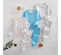 Ensemble pyjama décontracté pour jeune garçon et tout-petit, 6 pièces, haut à manches longues col rond et pantalon long, imprimé numérique motif voiture colorée, design rayures rétro, tissu doux et ag