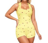 Ensemble Pyjama Deux pièces Doux composé d'un débardeur sans Manches à imprimé cœur et d'un Short.