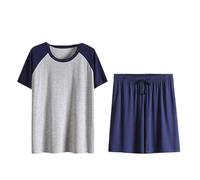 Ensemble Pyjama Deux Pièces Homme - Été Manches Courtes + Shorts Doux Vêtements De Nuit Confortables Décontracté Lâche L-6Xl Grande Taille Col Rond Hauts avec Poches Loungewear, 4XL