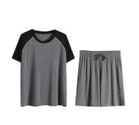 Ensemble Pyjama Deux Pièces Homme - Été Manches Courtes + Shorts Doux Vêtements De Nuit Confortables Décontracté Lâche L-6Xl Grande Taille Col Rond Hauts avec Poches Loungewear, 5XL