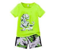 Ensemble Pyjama Dinosaure pour garçons vêtements Confortables Mode Enfant Style Tendance Ensemble Complet Habit de Sommeil idéal pour Jeu et Repos (Light Green, 6-7 Years)