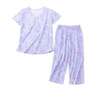 Ensemble pyjama en coton pour femmes, Haut à manches courtes et pantalon capri confortable, Pyjamas d’été pour femmes en grande taille, Parfait comme vêtement de nuit respirant pour la saison chaude