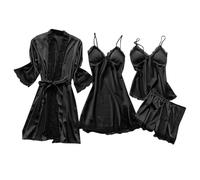 Ensemble pyjama en dentelle, ensemble pyjama haut et short, Ensemble de 4 pyjamas en dentelle respirants pour femmes, Robe de nuit confortable pour la maison, pour la Saint-Valentin, une lune de miel,