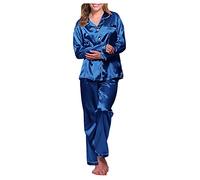 Ensemble pyjama en satin exquis pour femme avec robe - Collection de vêtements de nuit séduisante, bleu, 5XL