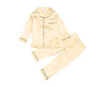 Ensemble Pyjama en Satin pour Enfants, Fille et garçon, Chemise de Nuit boutonnée, Haut, Pantalon Long, Bas, vêtements de Nuit Costume Garçons Adulte Grande Taille