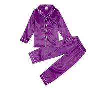 Ensemble Pyjama en Satin pour Enfants, Fille et garçon, Chemise de Nuit boutonnée, Haut, Pantalon Long, Bas, vêtements de Nuit Ensemble Garçons 7 Ans 2 Pièce Garçons