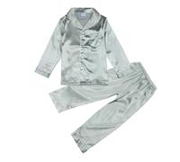 Ensemble Pyjama en Satin pour Enfants, Fille et garçon, Chemise de Nuit boutonnée, Haut, Pantalon Long, Bas, vêtements de Nuit Costume Garçons Adulte Grande Taille