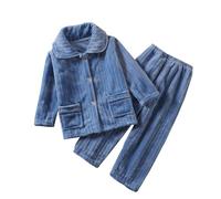 ensemble pyjama enfant garcon 3-14 ans hiver chaud chemise de nuit fille ado polaire manches longues avec boutons poches pantalon tenue loungewear vetement de nuit molleton (Sky Blue, 8-9 Years)