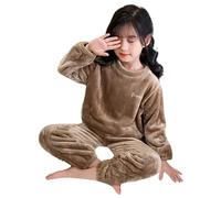 ensemble pyjama enfant garcon polaire hiver chaud pull fille ado 2-12 ans flanelle manche longue sweats garçon peluche epais decontracte pantalons tenue loungewear doux 2pieces (Coffee, 9-10 ans)