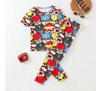 Ensemble pyjama et tenue d'intérieur 2 pièces pour garçon, coupe ajustée, style minimaliste mode, imprimé intégral voiture de dessin animé, manches longues, doux et confortable 6Y,7Y,4Y,5YCartoonÉtoff