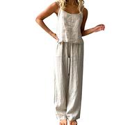 Ensemble Pyjama Été Femme Sans Manches et Pantalon Large en Lin Confortable Tenue Lounge et Maison Parfait pour Nuits Chaudes Détente Survetement