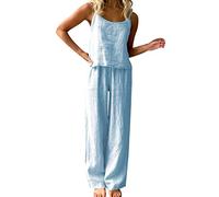 Ensemble Pyjama Été Femme Sans Manches et Pantalon Large en Lin Confortable Tenue Lounge et Maison Parfait pour Nuits Chaudes Détente Chaud