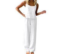 Ensemble Pyjama Été Femme Sans Manches et Pantalon Large en Lin Confortable Tenue Lounge et Maison Parfait pour Nuits Chaudes Détente Chaud