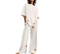 Ensemble Pyjama Femme 2 Pièces Coton Printemps Homewear Doux Grande Taille Manches Courtes Hauts Pantalon Costume Noir Set Classique