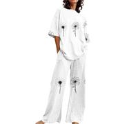 Ensemble Pyjama Femme 2 Pièces Coton Printemps Homewear Doux Grande Taille Manches Courtes Hauts Pantalon Costume Noir Set Classique