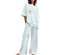 Ensemble Pyjama Femme 2 Pièces Coton Printemps Homewear Doux Grande Taille Manches Courtes Hauts Pantalon Costume Noir Set Classique