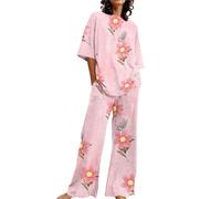 Ensemble Pyjama Femme 2 Pièces Coton Printemps Homewear Doux Grande Taille Manches Courtes Hauts Pantalon Costume Noir Set Classique