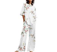 Ensemble Pyjama Femme 2 Pièces Coton Printemps Homewear Grande Taille Manches Courtes Hauts Pantalon Costume Noir Set Classique Doux