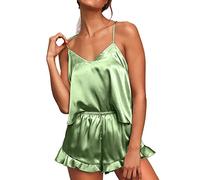 Ensemble pyjama femme court satin : pyjama sexy femme court, 2 pièces pyjama en soie courte couleur unie vêtements de nuit sans manches débardeur et short de nuit sexy avec bretelles spaghetti pyjamas