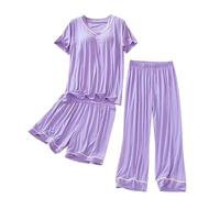 Ensemble Pyjama Femme Dentelle Pyjama Satin Femme Ensemble pour Petite Taille Haut Pantalon Large De Noel Couple Haut De Satin Light Violet XL