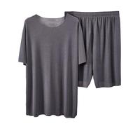 Ensemble Pyjama Femme Élégant Deux Pièces Court Confortable Doux Respirant sans Coutures Soie Glacée pour Nuits d'Été (Grey, XXXXL)