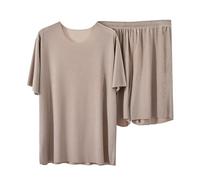 Ensemble Pyjama Femme Élégant Deux Pièces Court Confortable Doux Respirant sans Coutures Soie Glacée pour Nuits d'Été (Khaki, XXXXL)