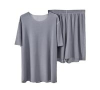 Ensemble Pyjama Femme Élégant Deux Pièces Court Confortable Doux Respirant sans Coutures Soie Glacée pour Nuits d'Été (Blue, XL)